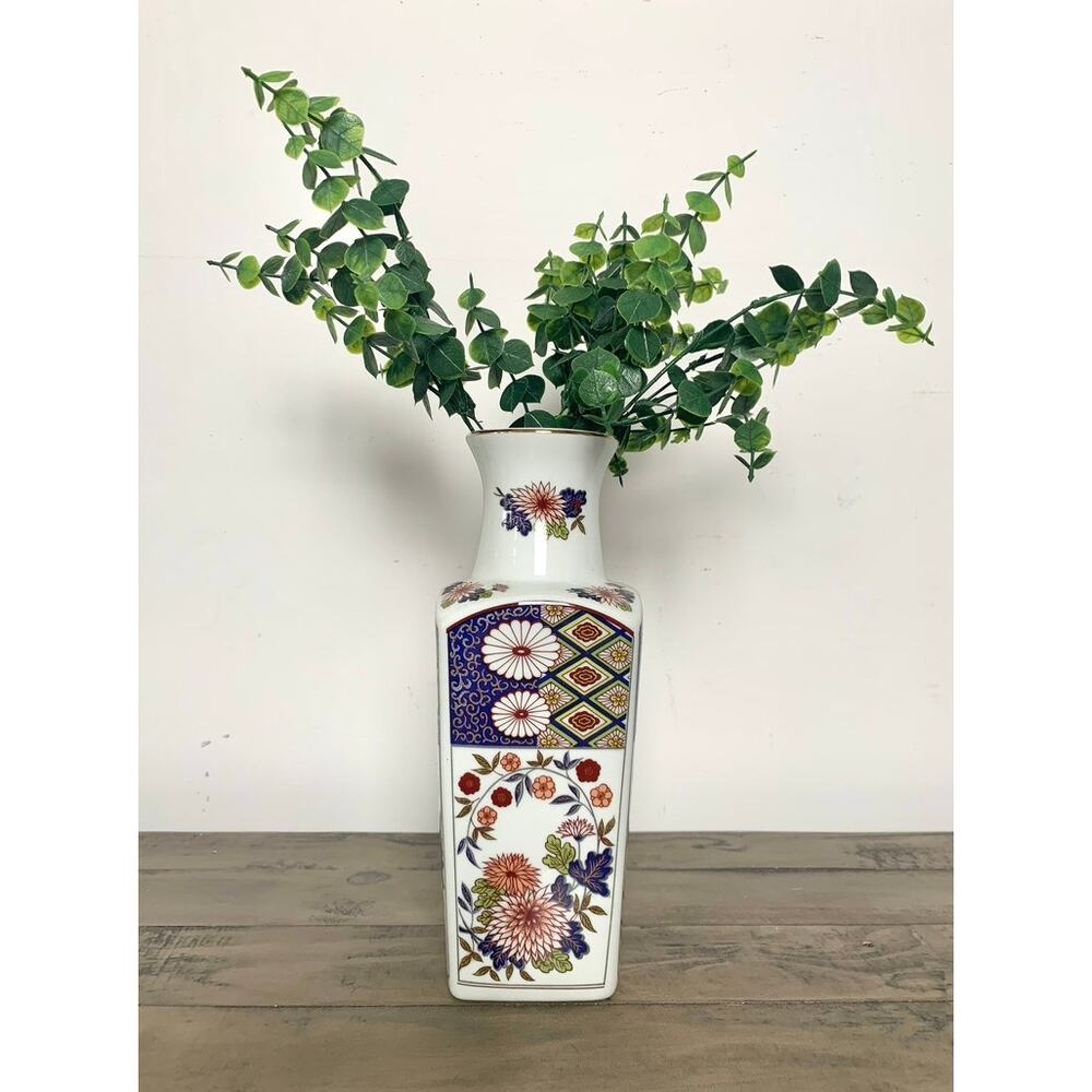 Vintage Japanese Imari Style Porcelain Vase - 10.5" Tall